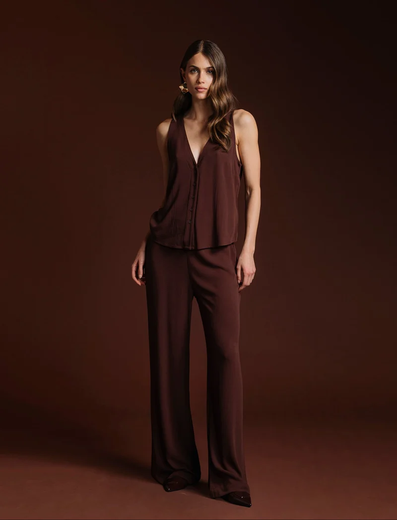 PANTALONE PALAZZO - Marrone cioccolato