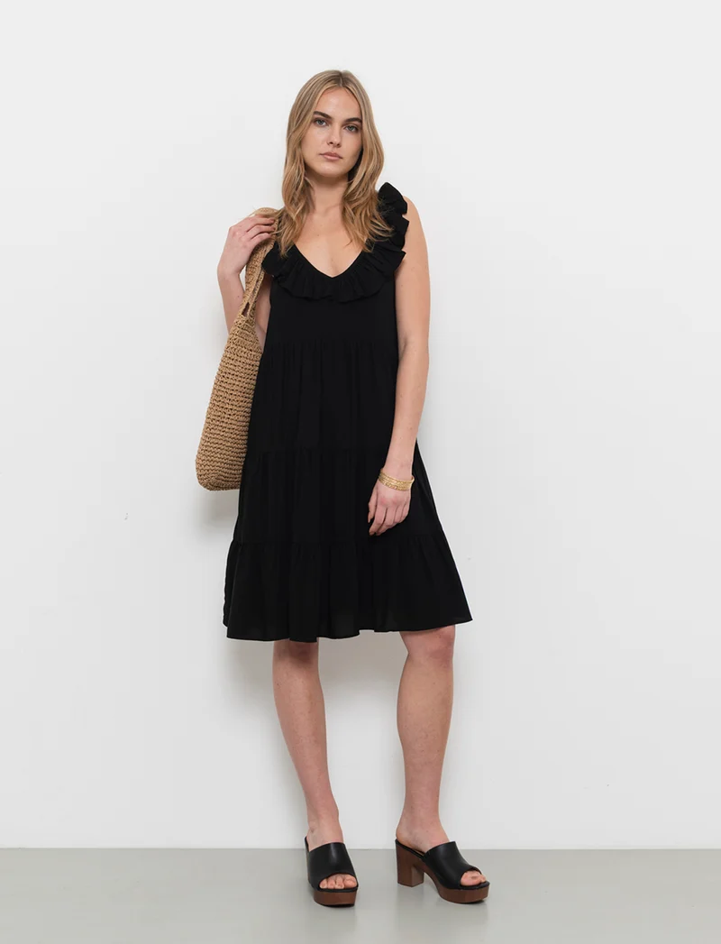 Vestito corto con rouches da donna - Nero
