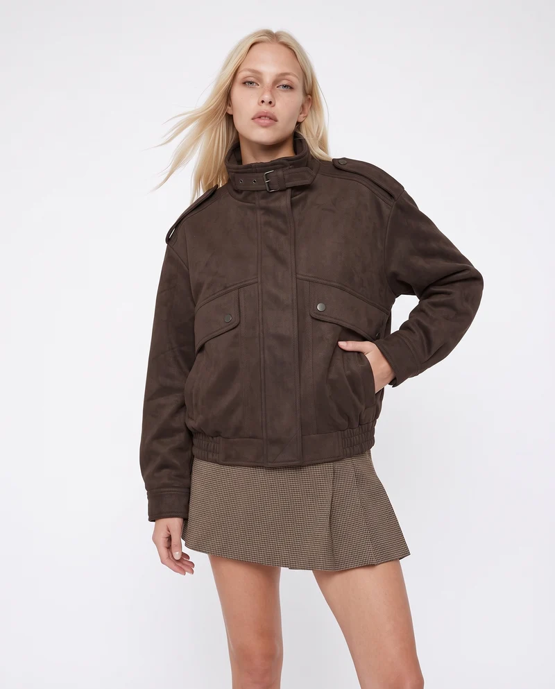 Giubbotto bomber con colletto e tasche - Moro