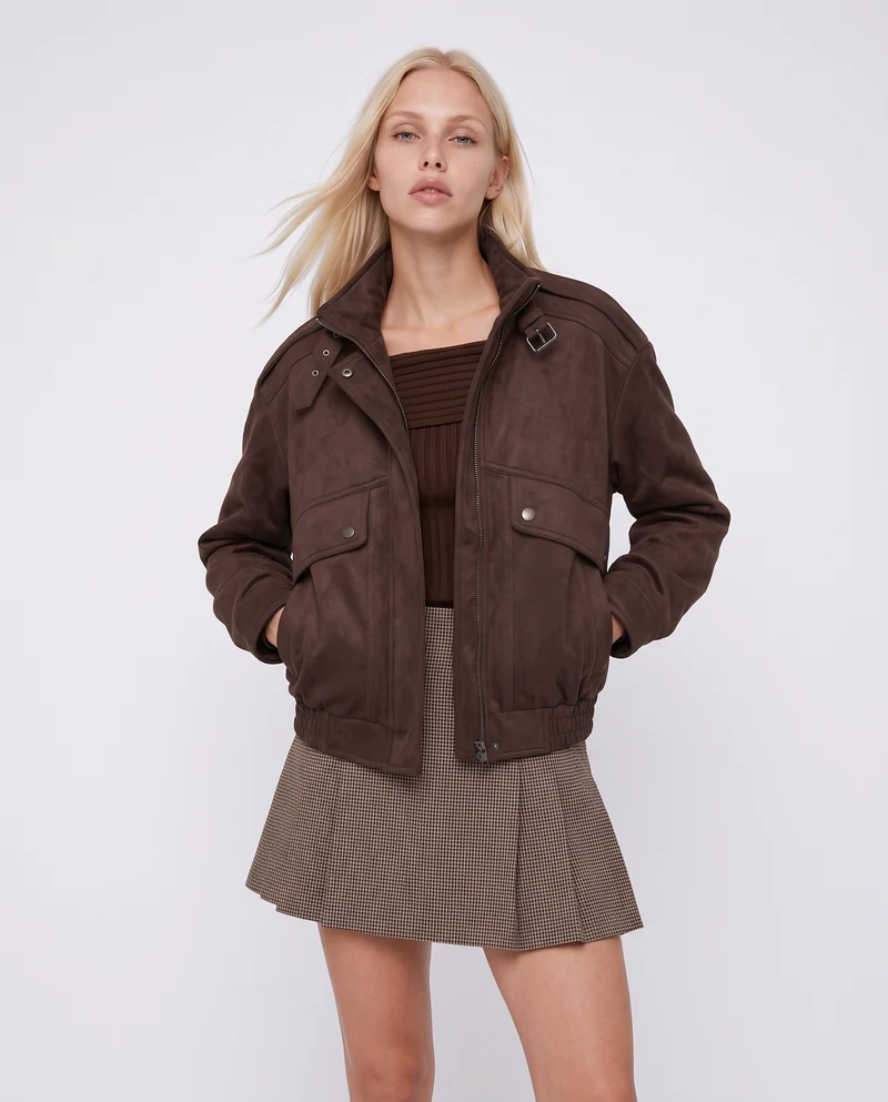 Giubbotto bomber con colletto e tasche - Moro