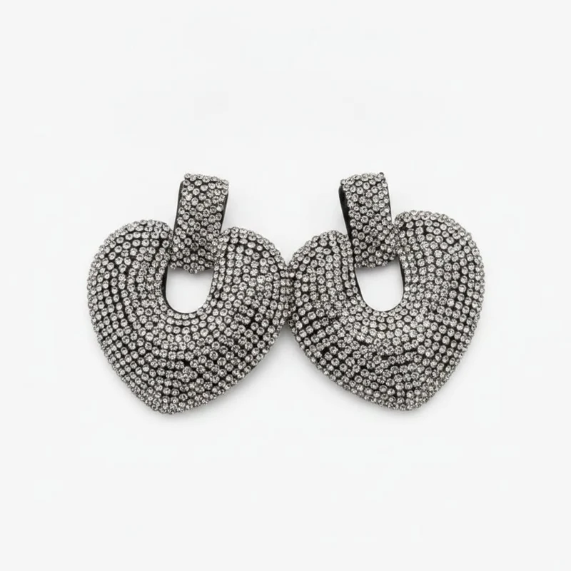 Orecchini clip cuore con strass - Trasparente