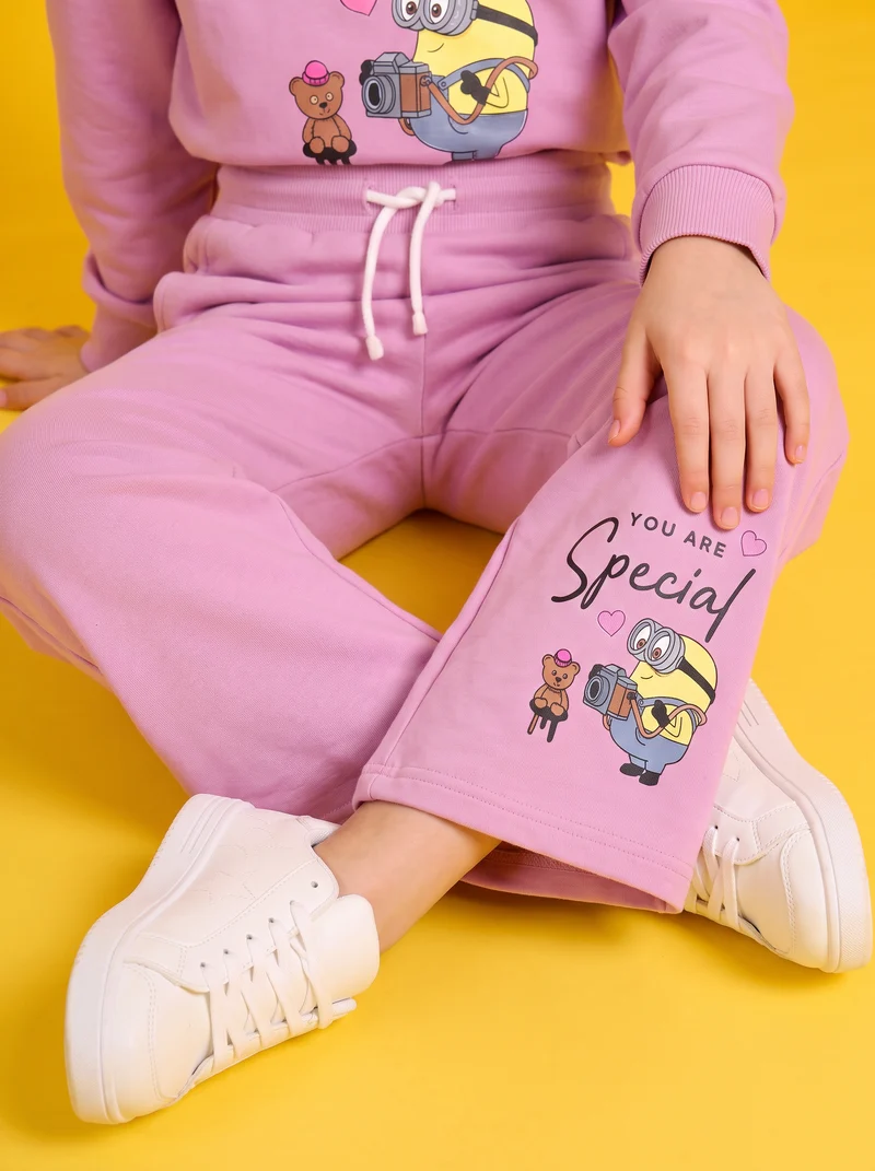Jogger felpa gamba larga stampa Minions - Rosa