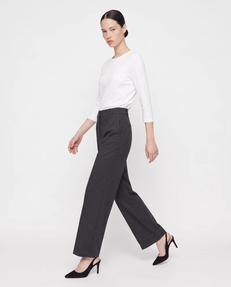 Pantalone wide leg high waist classico - Grigio mel.