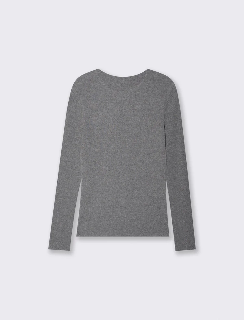 T-shirt manica lunga a costine con bottone - Grigio mel.