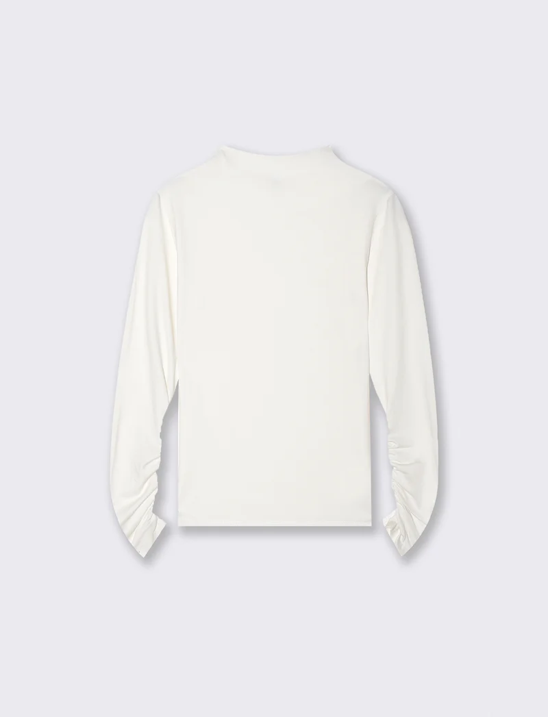 T-shirt basica a manica lunga con collo lupetto - Avorio