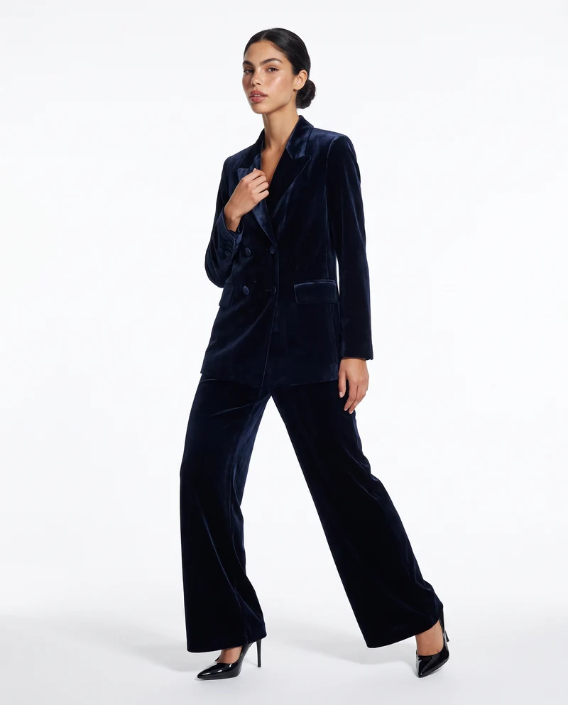 Pantalone in velluto wide leg con elastico - Blu