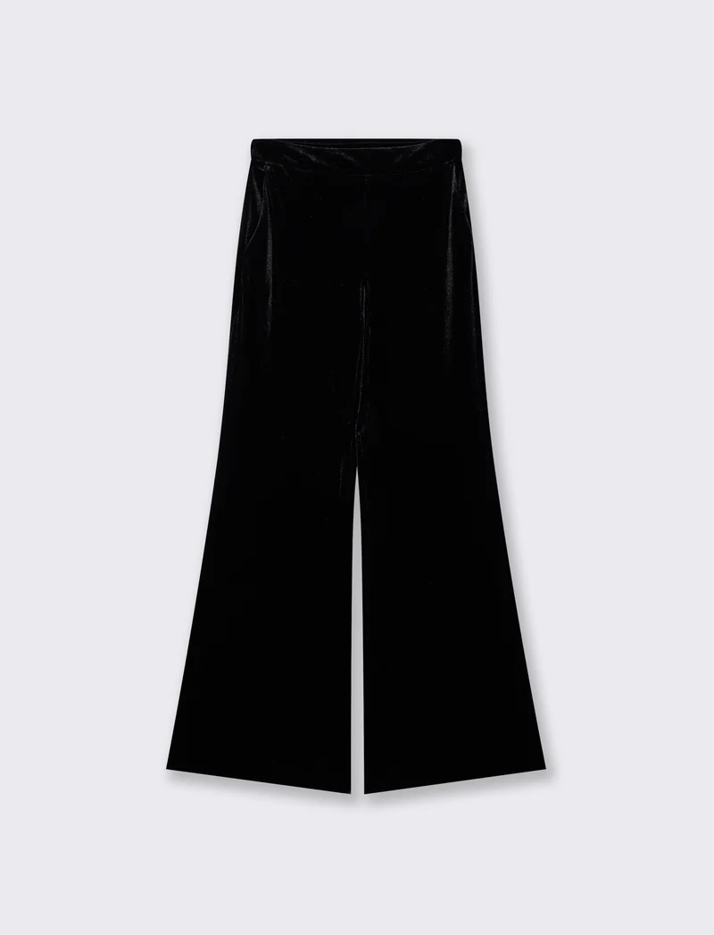 Pantalone in velluto wide leg con elastico - Nero