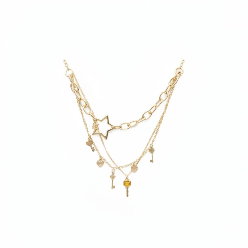 Collana 3 fili con stelle e chiavi - Oro