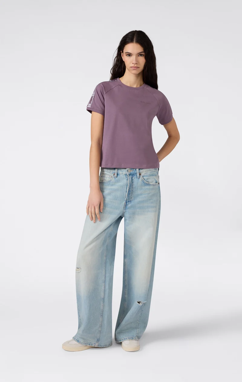 Women’s Crewneck Stretch Jersey T-Shirt with Logo Tape