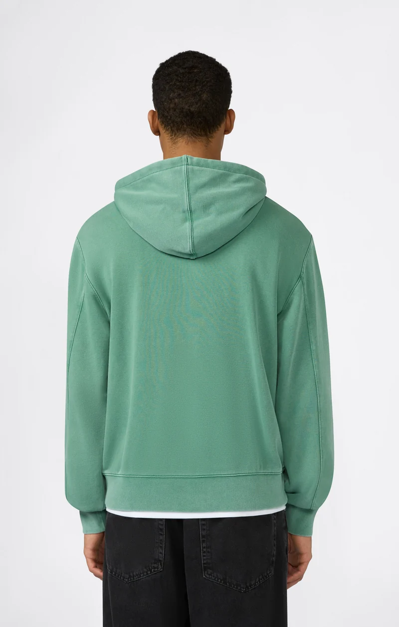 Men’s Full Zip Hooded Sweatshirt with Embroidered Logo and Washed Effect Icons