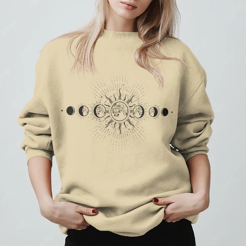 Olivenorma Boho-Sweatshirt mit Himmelsmotiven (Mond & Sonne)