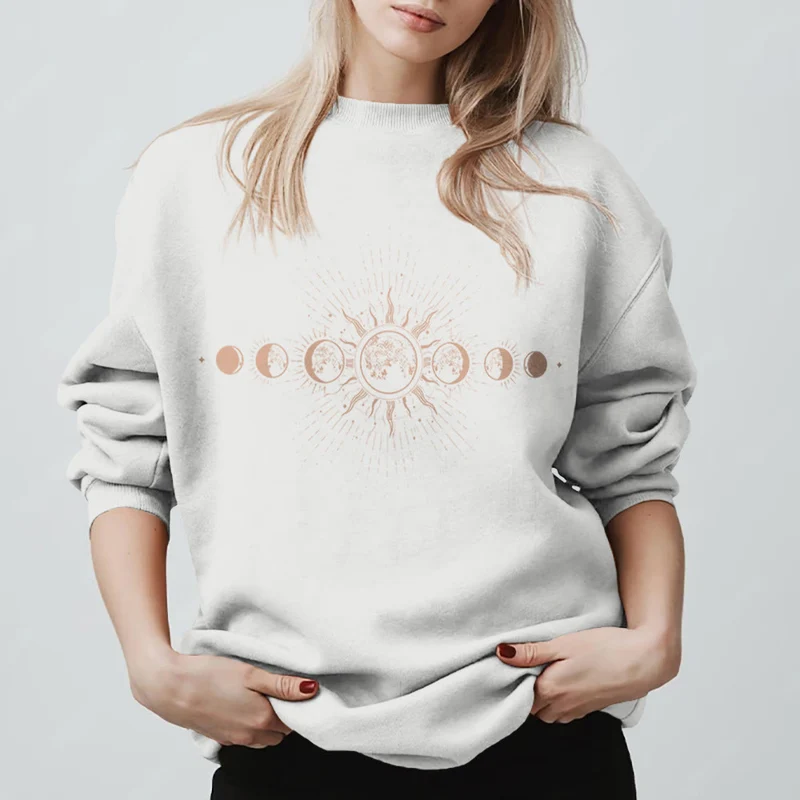 Olivenorma Boho-Sweatshirt mit Himmelsmotiven (Mond & Sonne)