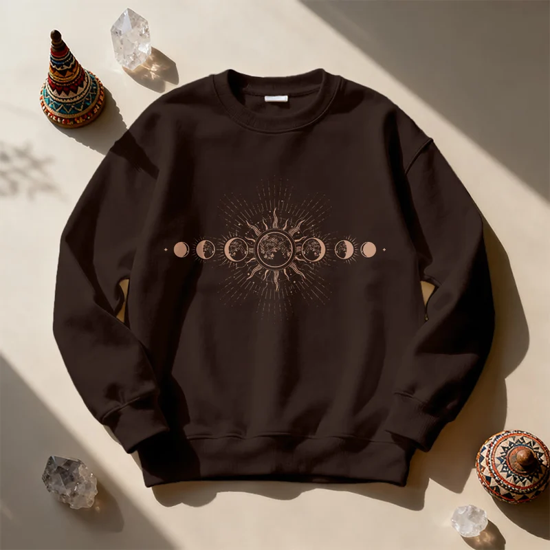 Olivenorma Boho-Sweatshirt mit Himmelsmotiven (Mond & Sonne)