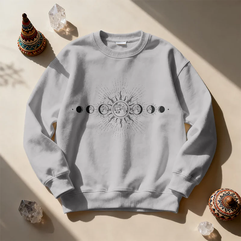 Olivenorma Boho-Sweatshirt mit Himmelsmotiven (Mond & Sonne)