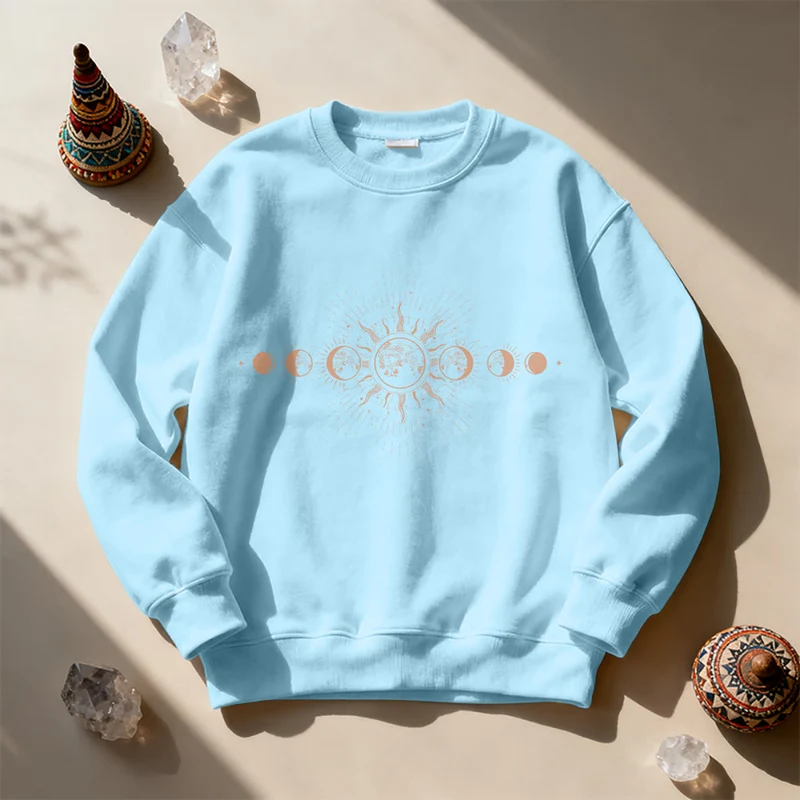 Olivenorma Boho-Sweatshirt mit Himmelsmotiven (Mond & Sonne)