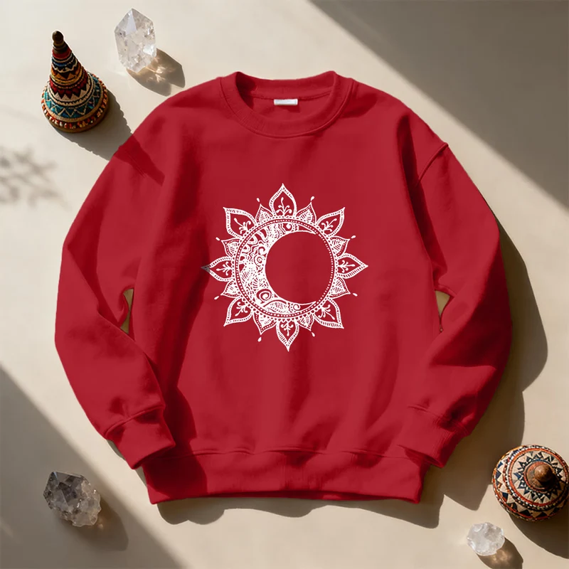 Olivenorma Mandala Sonne und Mond Boho Meditation Spirituelles Sweatshirt