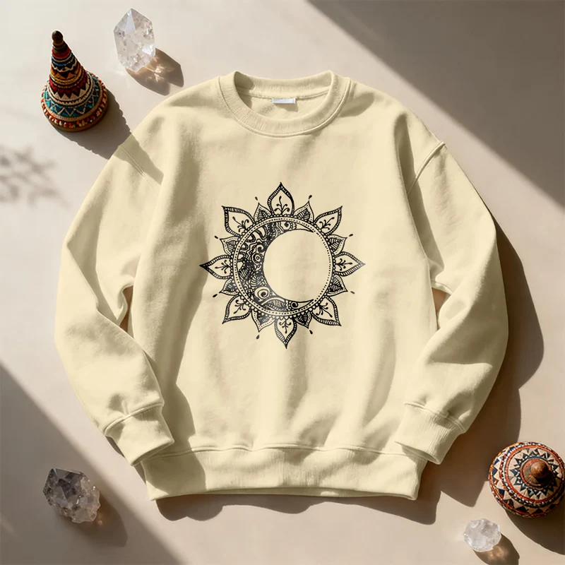 Olivenorma Mandala Sonne und Mond Boho Meditation Spirituelles Sweatshirt
