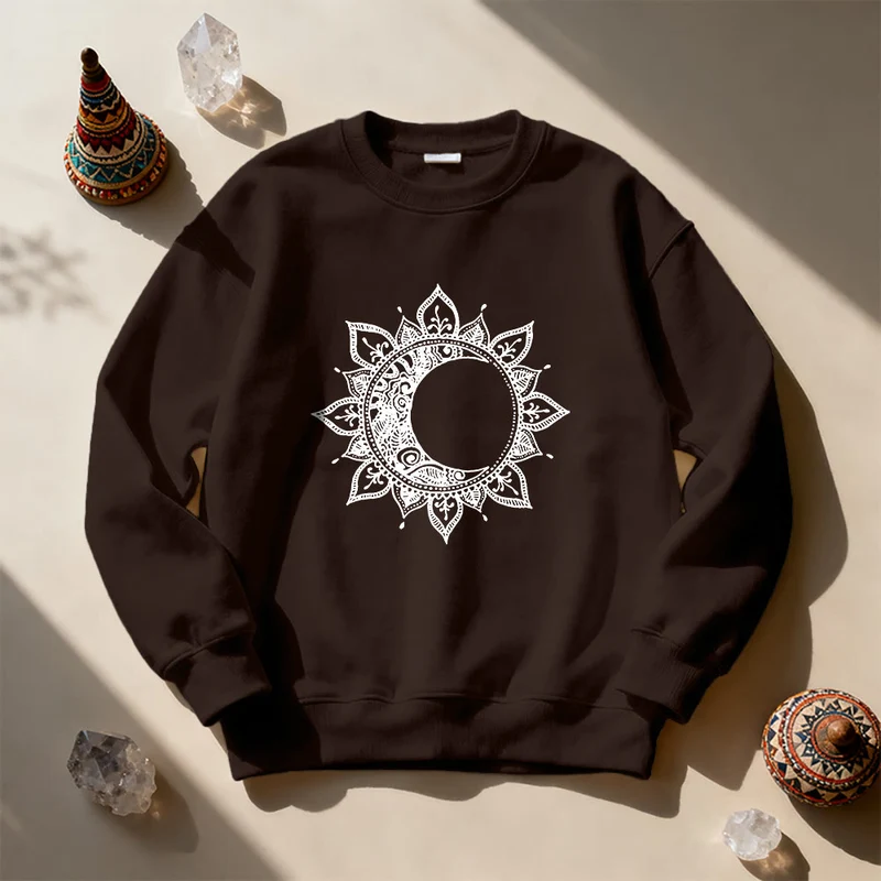 Olivenorma Mandala Sonne und Mond Boho Meditation Spirituelles Sweatshirt