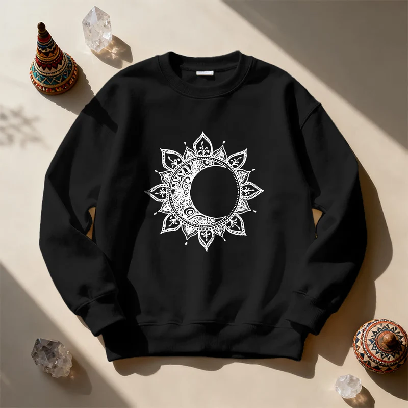 Olivenorma Mandala Sonne und Mond Boho Meditation Spirituelles Sweatshirt