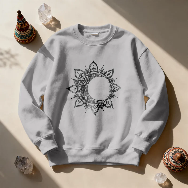 Olivenorma Mandala Sonne und Mond Boho Meditation Spirituelles Sweatshirt
