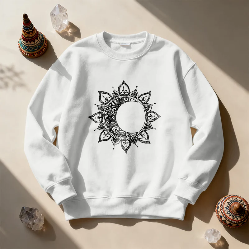 Olivenorma Mandala Sonne und Mond Boho Meditation Spirituelles Sweatshirt