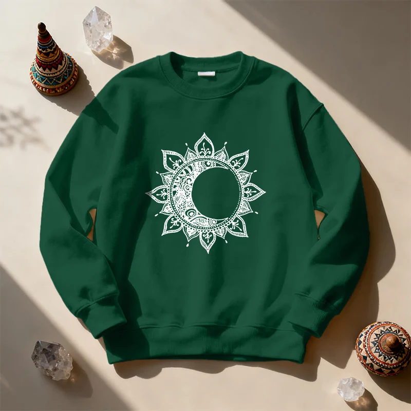 Olivenorma Mandala Sonne und Mond Boho Meditation Spirituelles Sweatshirt