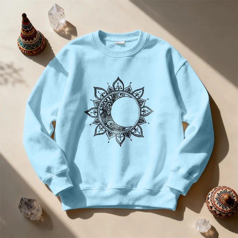 Olivenorma Mandala Sonne und Mond Boho Meditation Spirituelles Sweatshirt