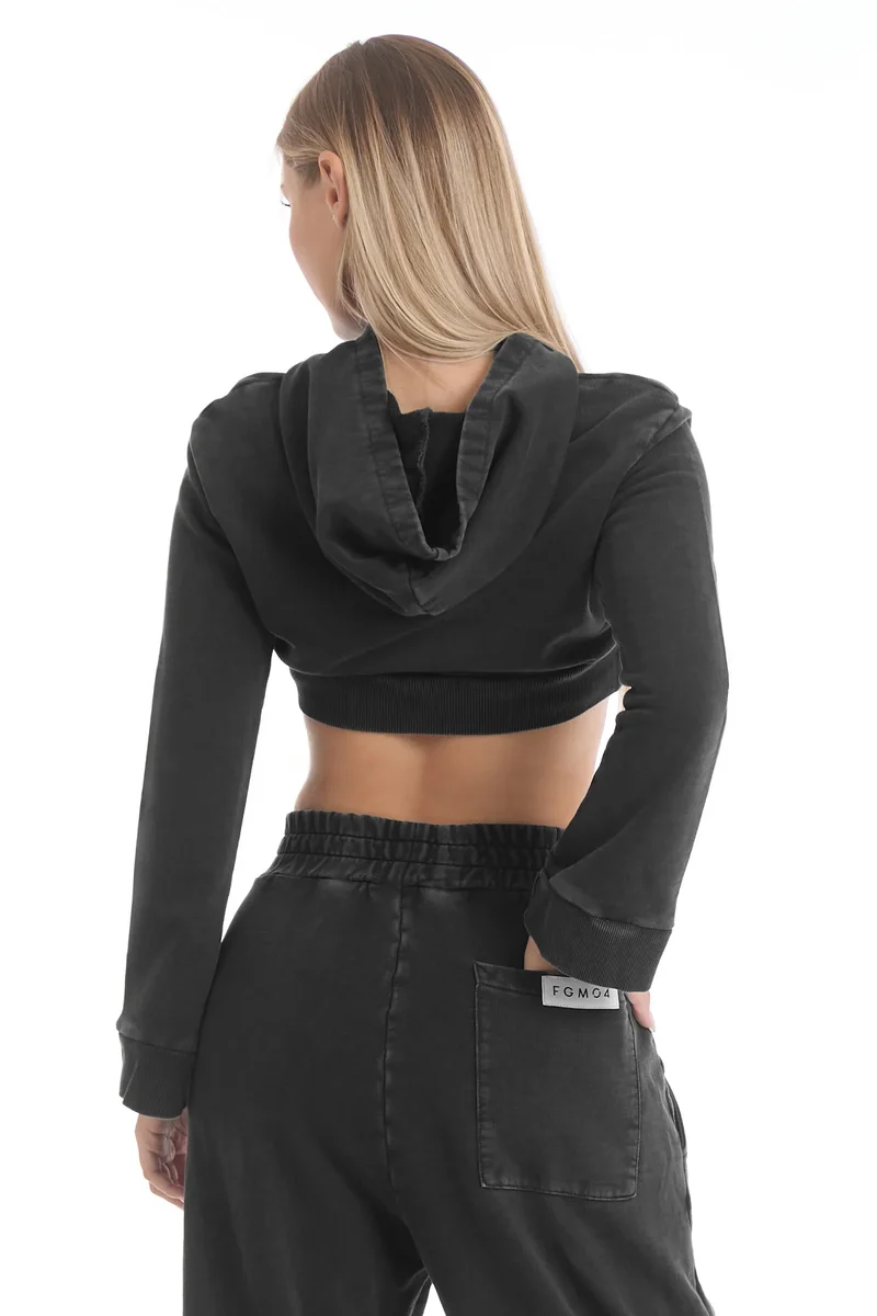 Felpa Donna Crop Cappuccio Grigio Ardesia