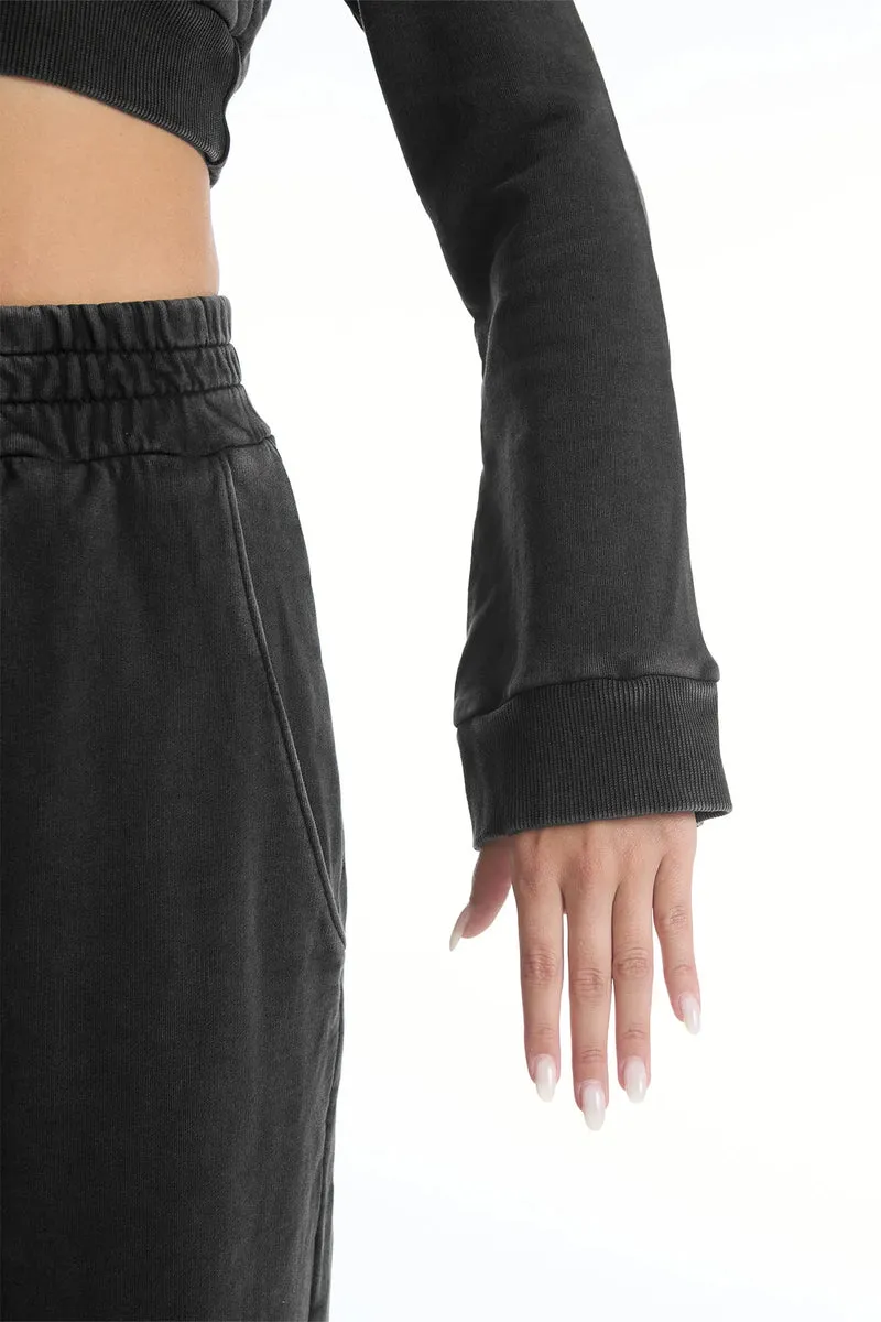 Felpa Donna Crop Cappuccio Grigio Ardesia