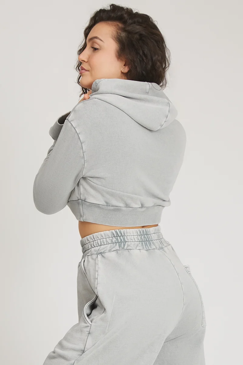 Felpa Donna Crop Cappuccio Grigio Moonstone