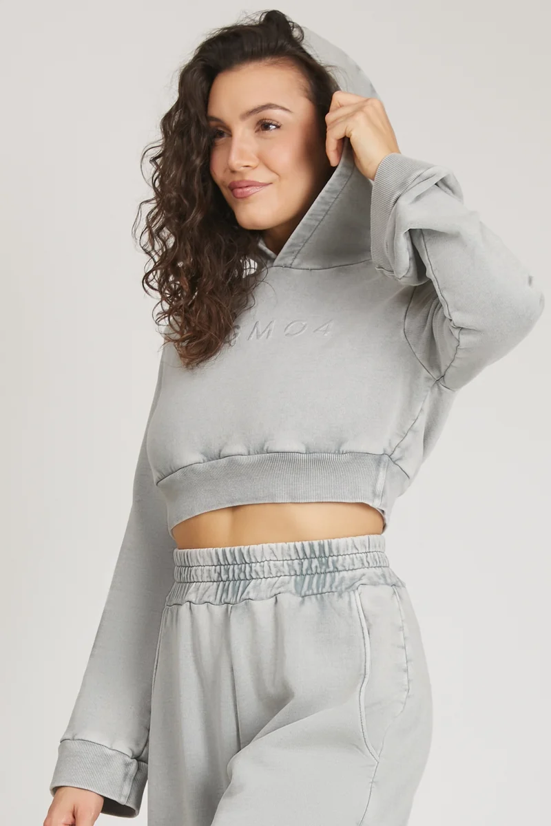 Felpa Donna Crop Cappuccio Grigio Moonstone