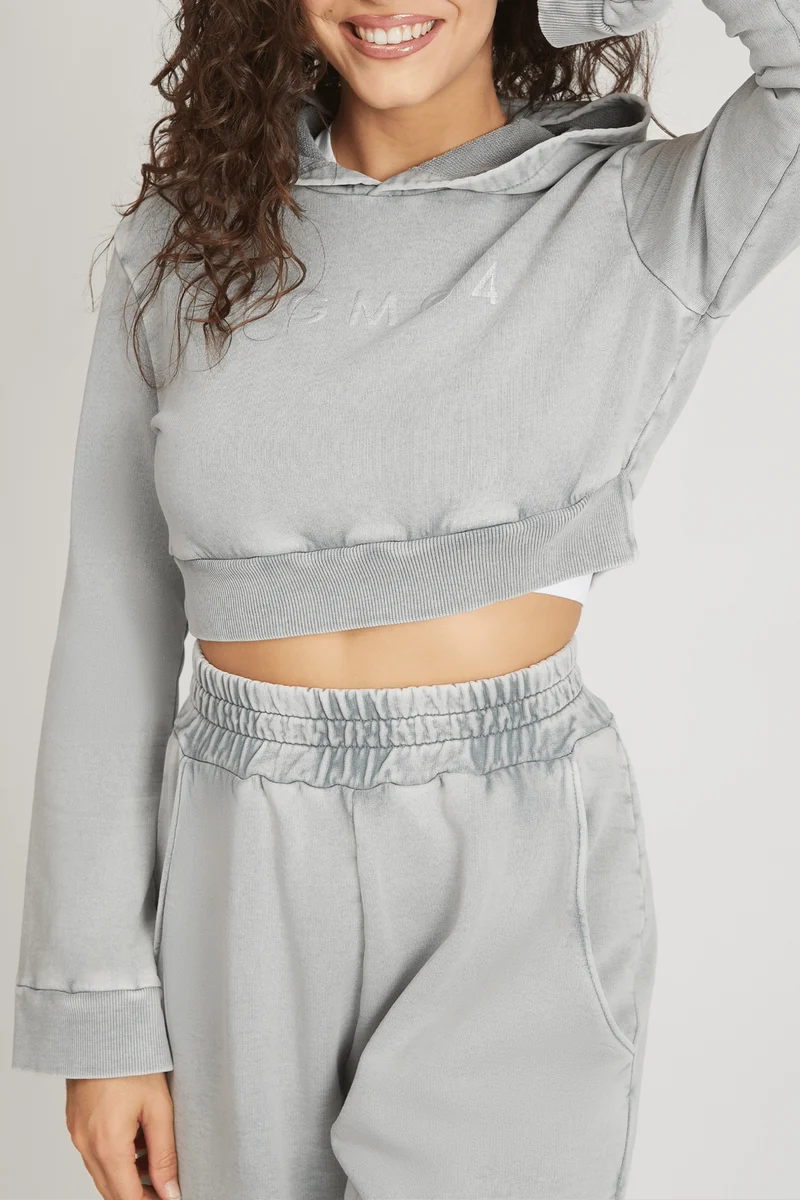 Felpa Donna Crop Cappuccio Grigio Moonstone