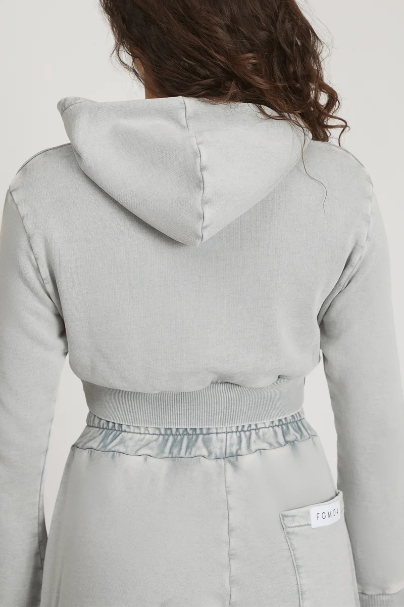 Felpa Donna Crop Cappuccio Grigio Moonstone