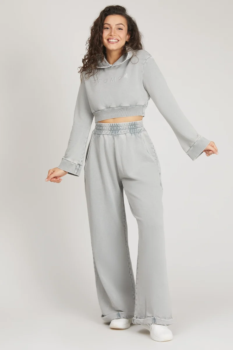 Felpa Donna Crop Cappuccio Grigio Moonstone