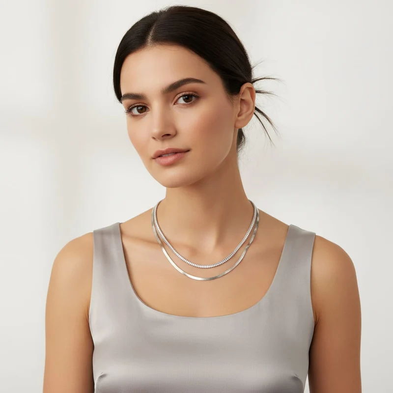 Collana due fili con strass eleganti - Argento