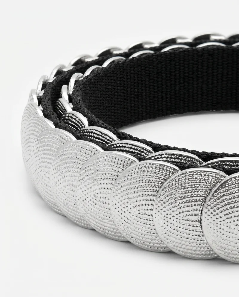 Cintura in metallo con scaglie rotonde - Argento