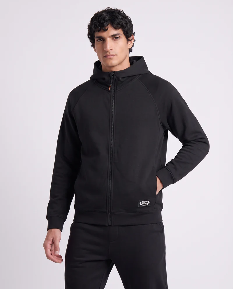Felpa Cappuccio Cardigan Interlock Set - Nero