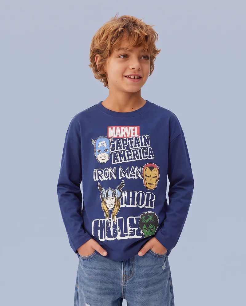 T-shirt Marvel maniche lunghe cotone - Blu