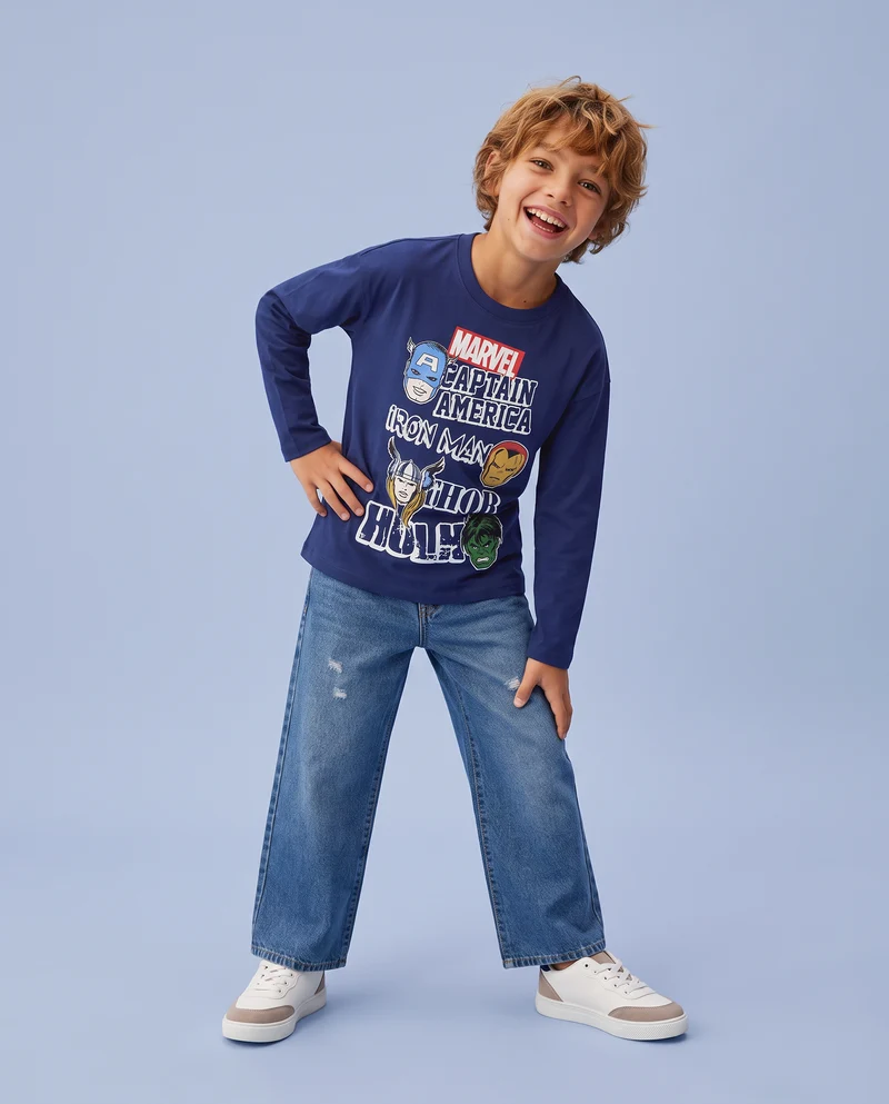 T-shirt Marvel maniche lunghe cotone - Blu