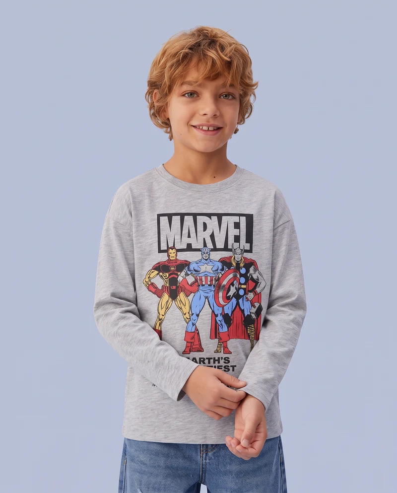 T-shirt Marvel maniche lunghe cotone - Grigio mel.