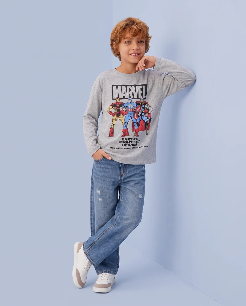 T-shirt Marvel maniche lunghe cotone - Grigio mel.