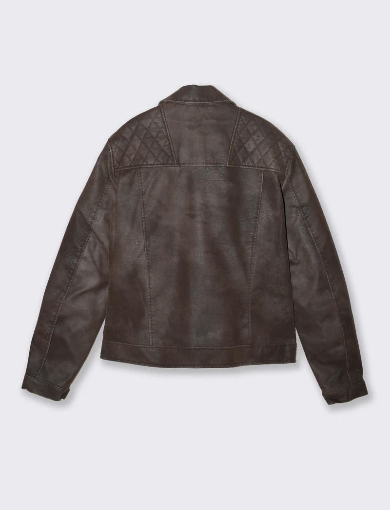 Giubbotto chiodo biker effetto nabuk - Moro