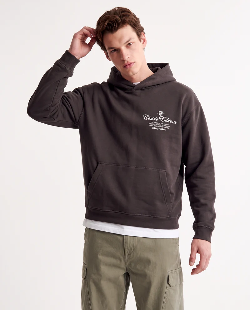 Felpa boxy fit con cappuccio e tasca marsupio - Moro