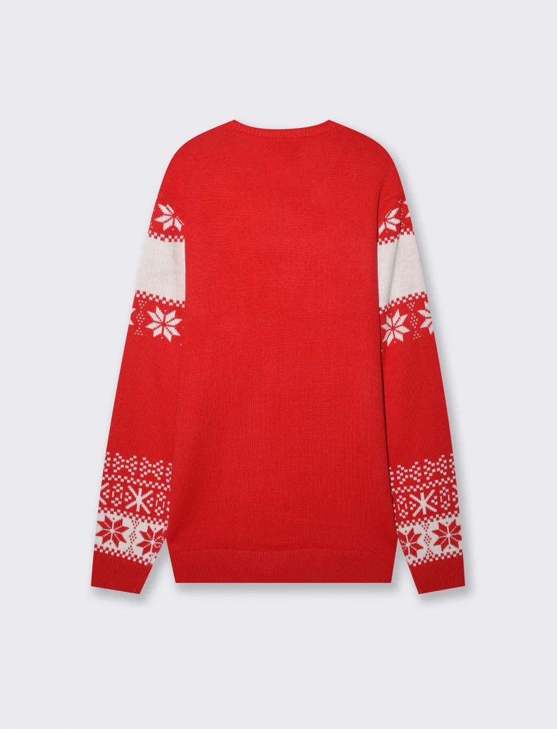 Maglia Girocollo Fantasia Jacquard Multicolor - Rosso
