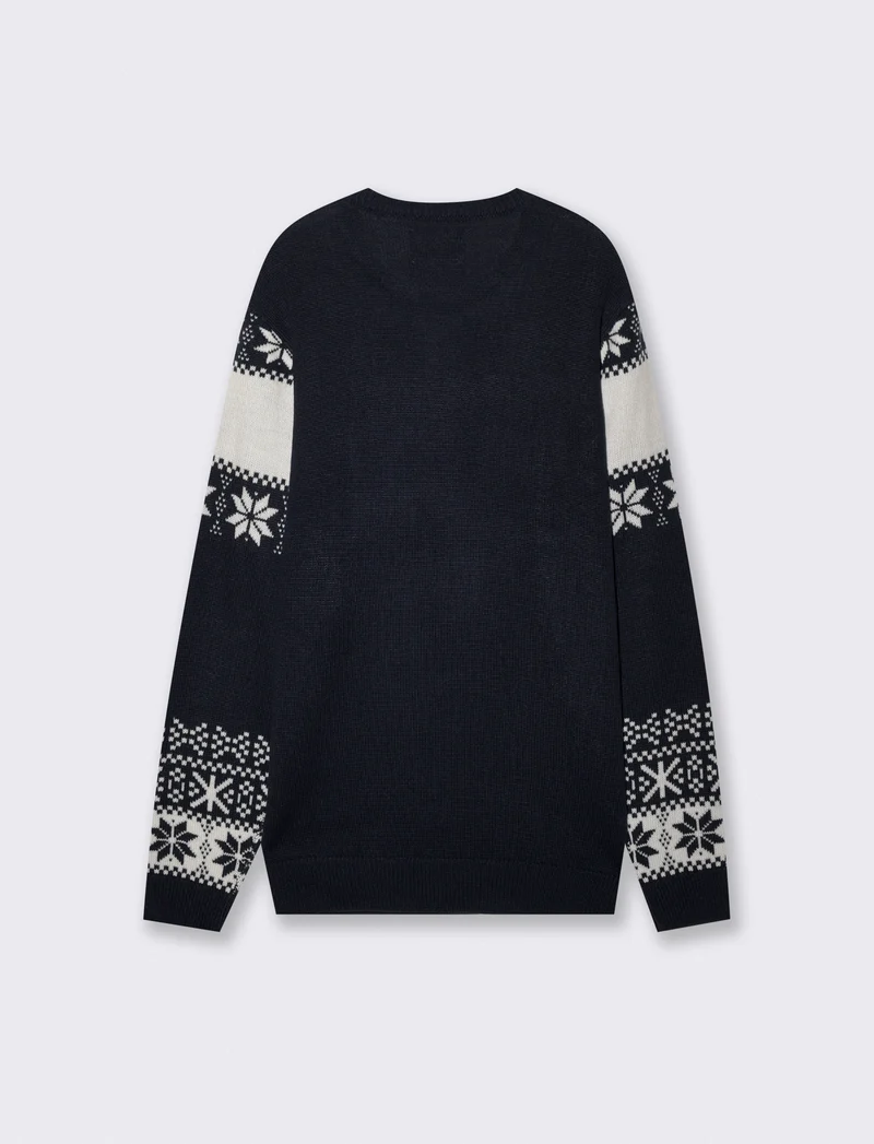 Maglia Girocollo Fantasia Jacquard Multicolor - Blu