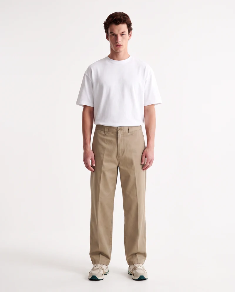 Pantaloni Chino Loose Wide Leg in Cotone - Verde kaki