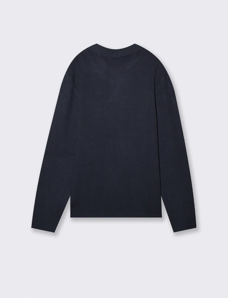 Maglia Polo in Filato Premium con Colletto - Blu