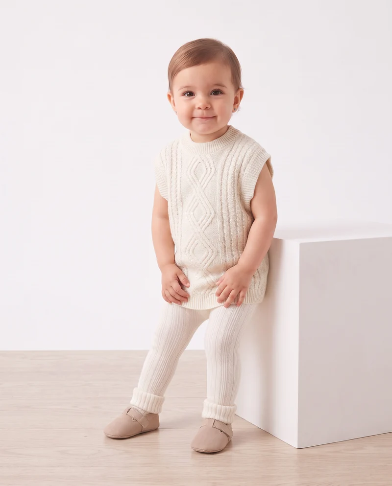 Abito giromanica in lurex caldo e trecce - Bianco latte
