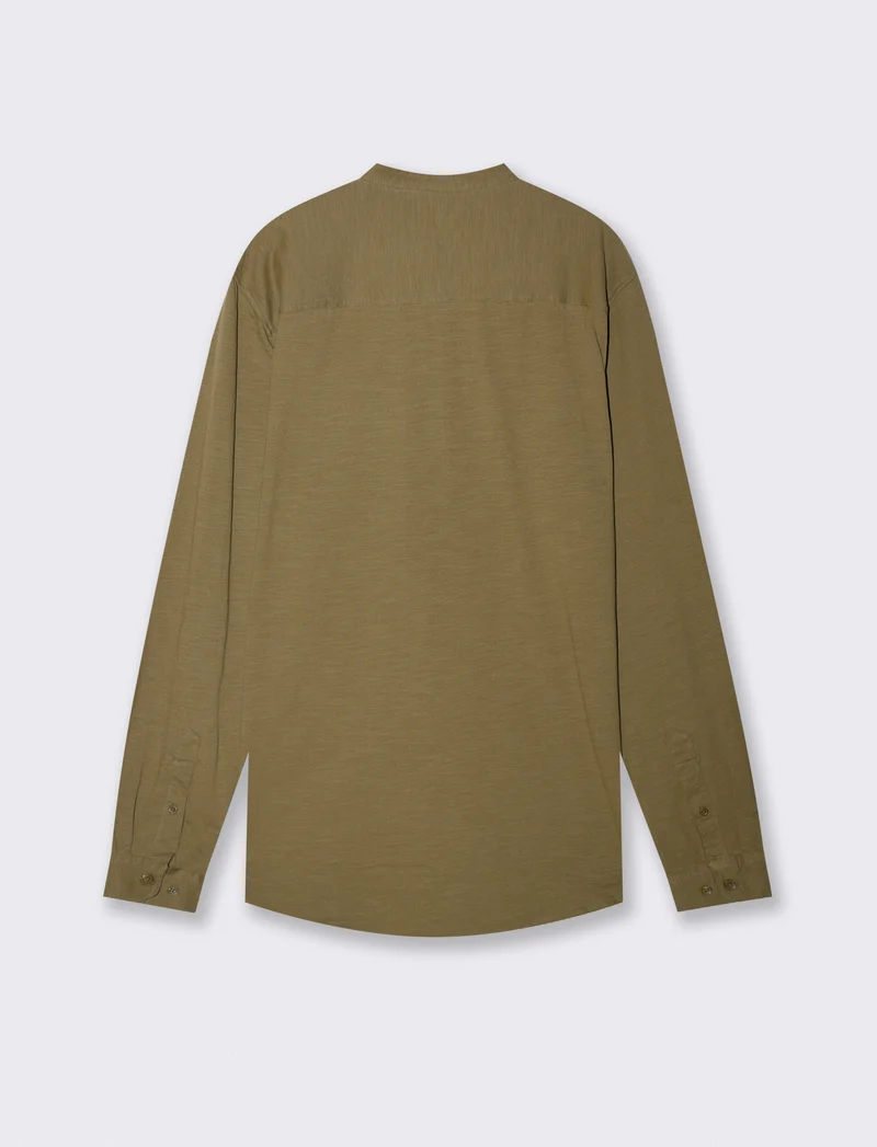 Camicia jersey slub con collo coreano - Moro