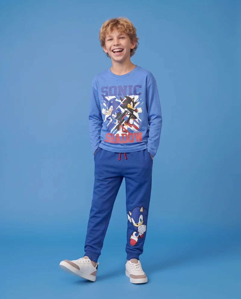 T-shirt Sonic maniche lunghe in cotone - Azzurro